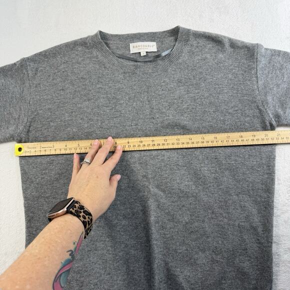 Bianco & Blu Sz M Sweater Wool Cashmere Silk Blend Short Sleeve Minimalist Italy - Picture 7 of 10
